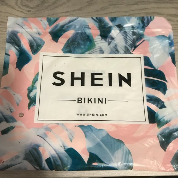 Shein Bikini Swimsuit Black/Brown Trim Cutout Side And Front Ties Small New - Picture 3 of 3